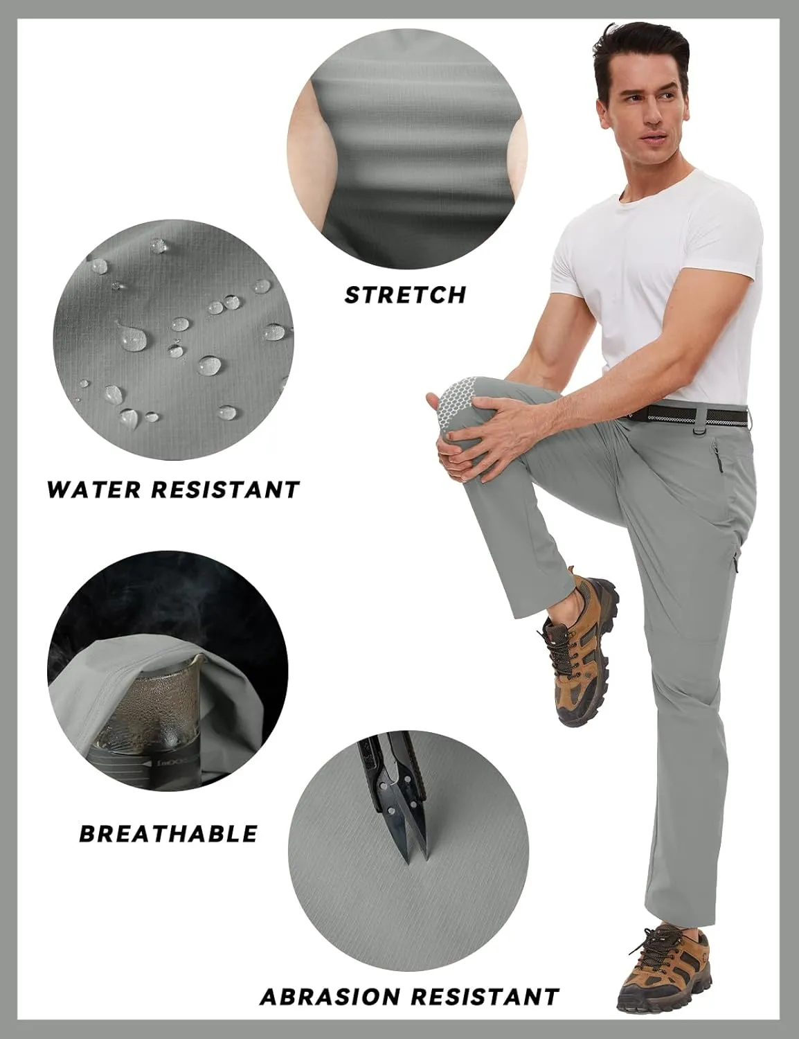 SEVEGO 30"/32"/34"/36" Inseam Men's Tall Hiking Pants Quick Dry Outdoor Waterproof Fishing Cargo Pants with Belt 5 Pockets