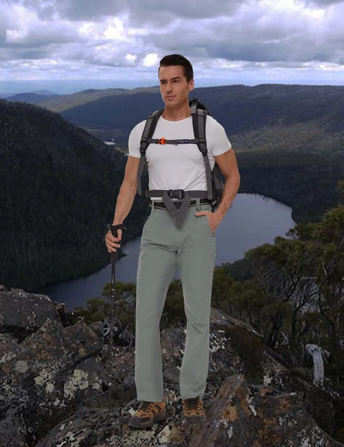 SEVEGO 30"/32"/34"/36" Inseam Men's Tall Hiking Pants Quick Dry Outdoor Waterproof Fishing Cargo Pants with Belt 5 Pockets