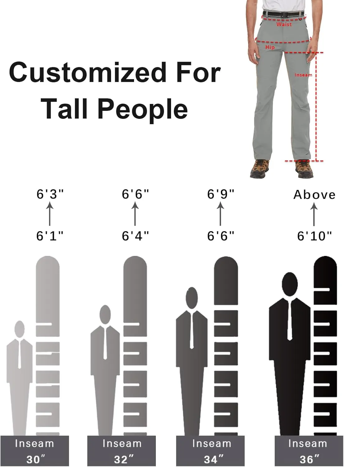 SEVEGO 30"/32"/34"/36" Inseam Men's Tall Hiking Pants Quick Dry Outdoor Waterproof Fishing Cargo Pants with Belt 5 Pockets