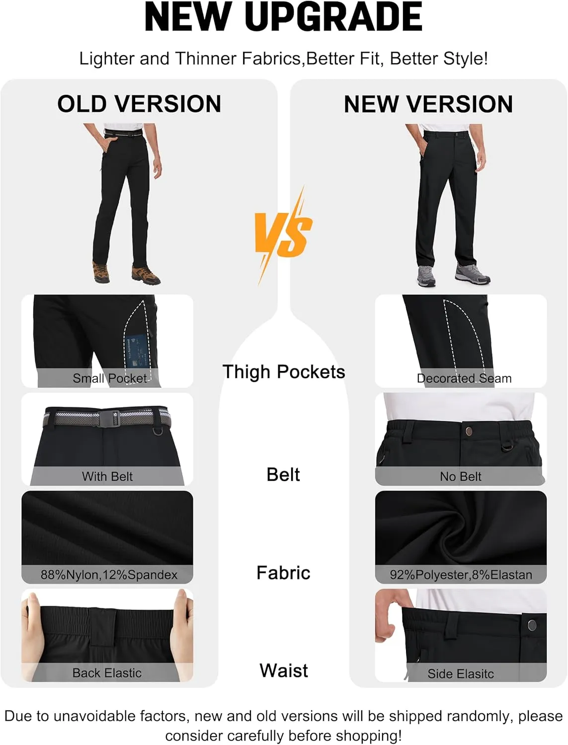 SEVEGO 30"/32"/34"/36" Inseam Men's Tall Hiking Pants Quick Dry Outdoor Waterproof Fishing Cargo Pants with Belt 5 Pockets