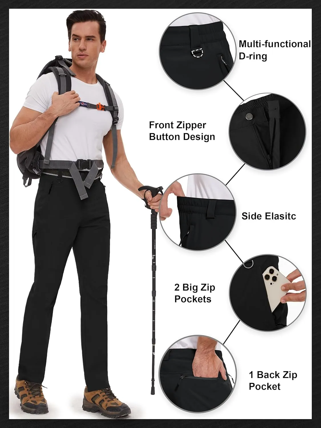 SEVEGO 30"/32"/34"/36" Inseam Men's Tall Hiking Pants Quick Dry Outdoor Waterproof Fishing Cargo Pants with Belt 5 Pockets