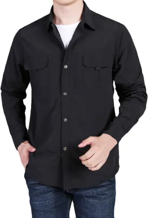 Shirts for Men Long Sleeve Button up Quick Dry Durable Cargo Shirt Big Tall Casual Outdoor Hiking Shirts with Pockets