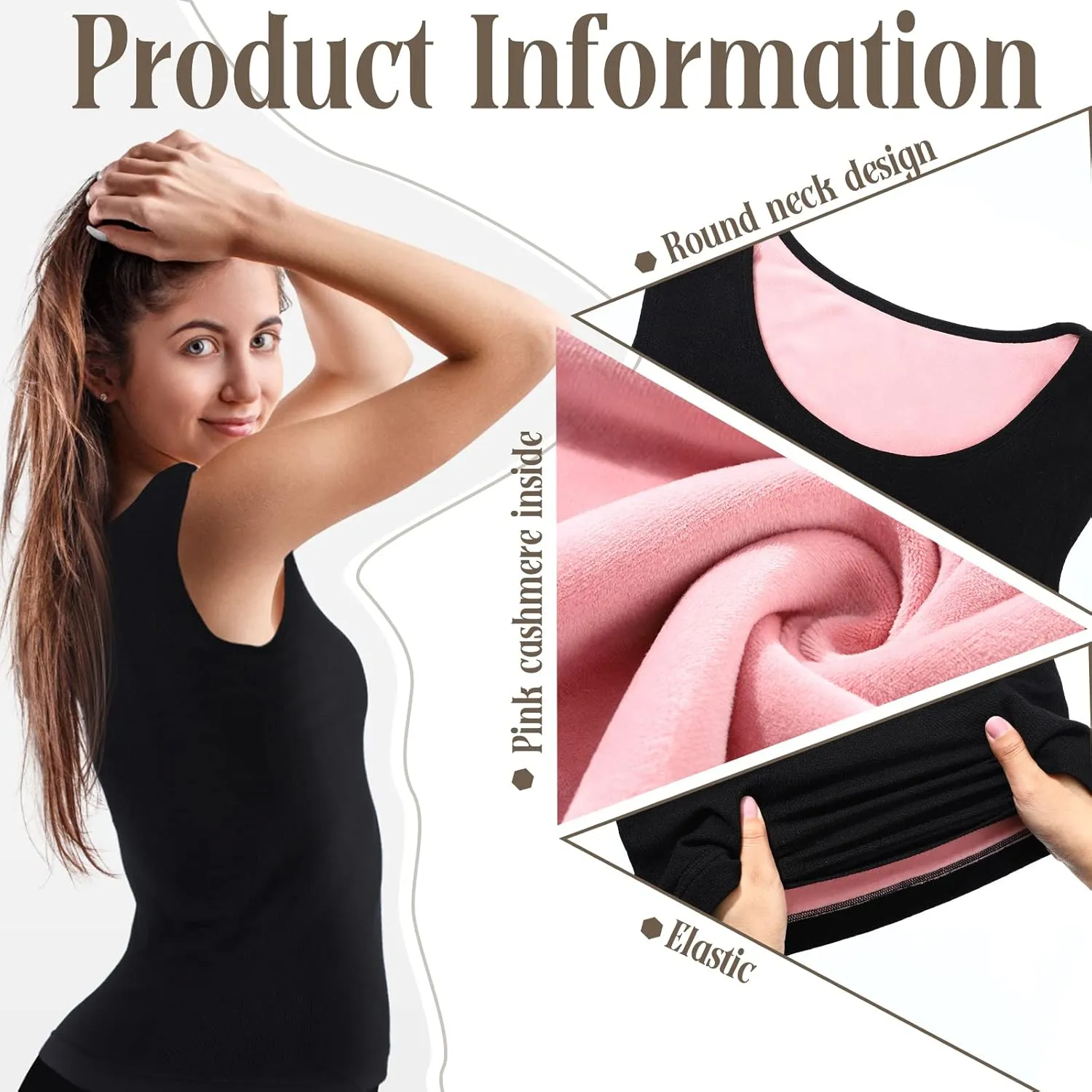 Sintege 2 Pcs Thermal Tank Top Womens Fleece Lined Underwear Tops Undershirt for Women Cotton Blend Cami Warm Base Layer Vest