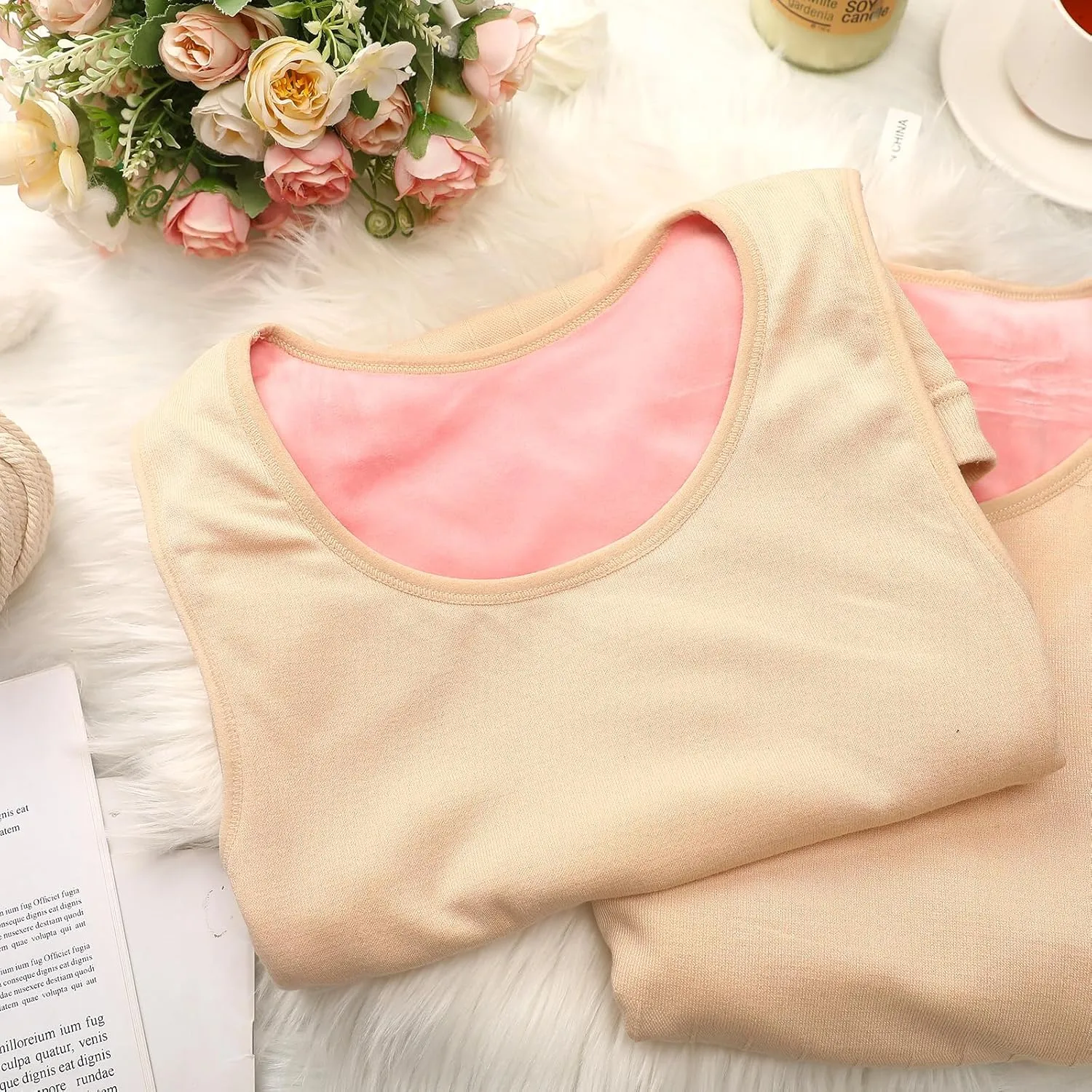Sintege 2 Pcs Thermal Tank Top Womens Fleece Lined Underwear Tops Undershirt for Women Cotton Blend Cami Warm Base Layer Vest