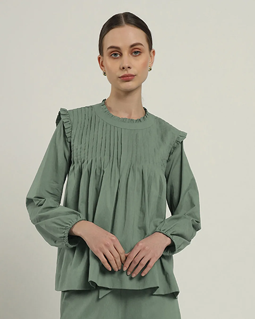 Sleek Peplum Duo Mint Top (Without Bottoms)