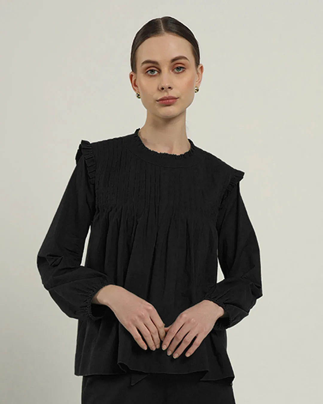 Sleek Peplum Duo Noir Top (Without Bottoms)