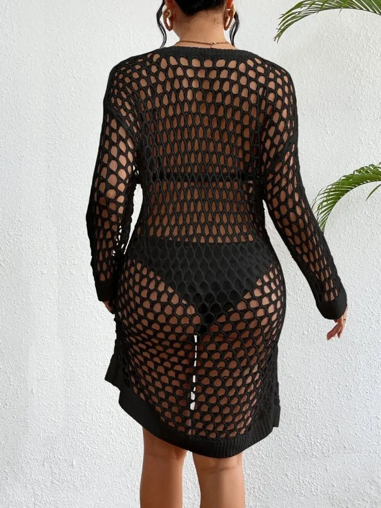 Solid Color Fishnet Crochet Cover Up