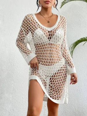 Solid Color Fishnet Crochet Cover Up