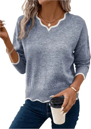 SOLY HUX Women's Long Sleeve Sweaters V Neck Knitted Sweater Tops Loose Jumper Pullover Fall Outfits