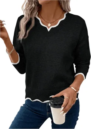 SOLY HUX Women's Long Sleeve Sweaters V Neck Knitted Sweater Tops Loose Jumper Pullover Fall Outfits