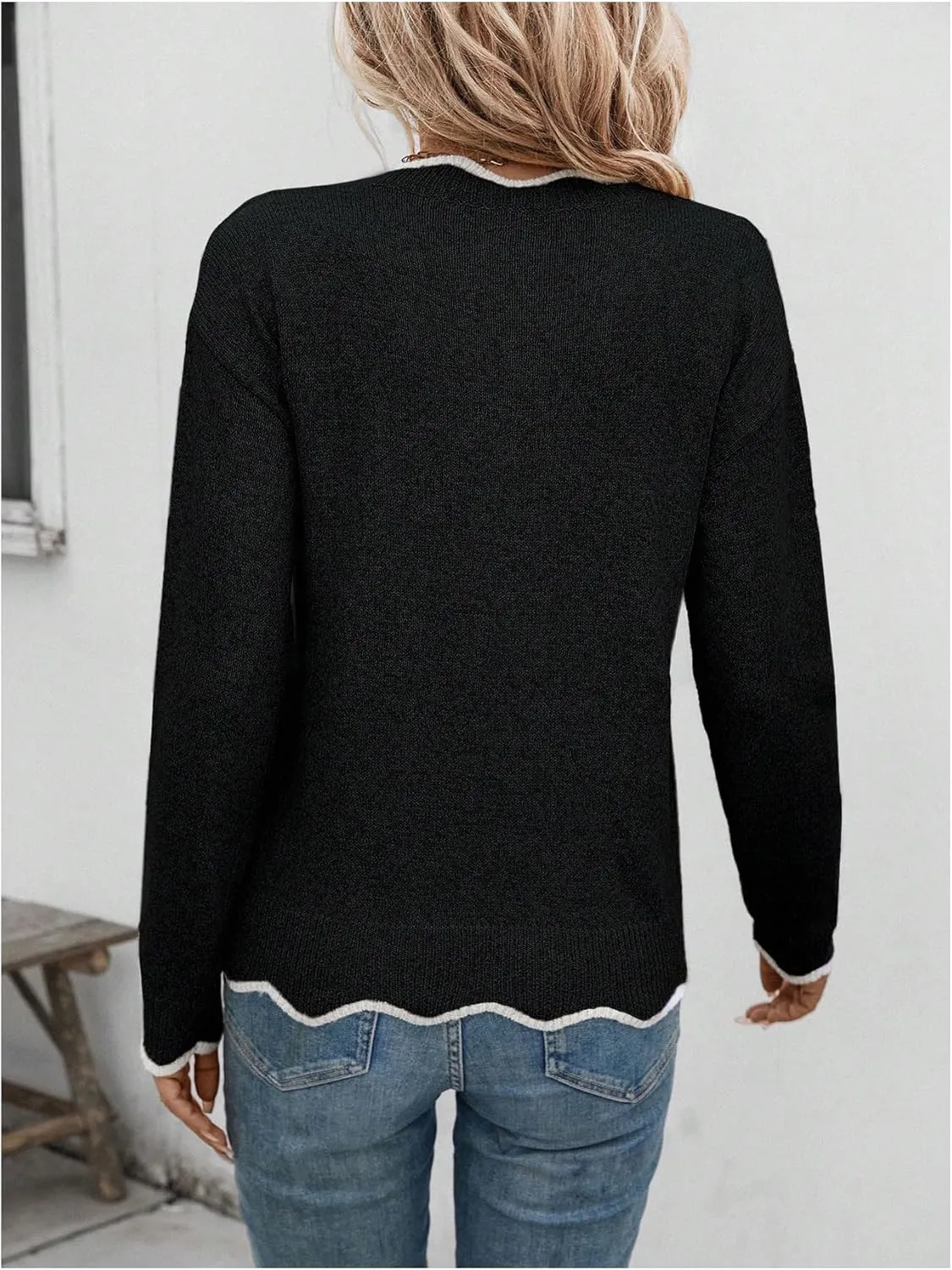 SOLY HUX Women's Long Sleeve Sweaters V Neck Knitted Sweater Tops Loose Jumper Pullover Fall Outfits