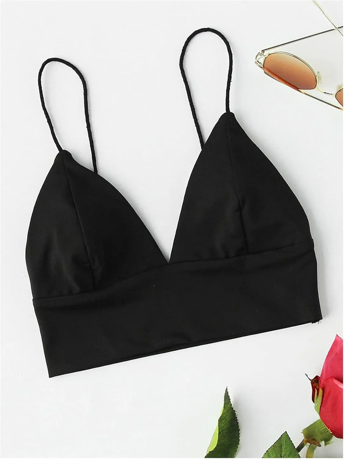 SOLY HUX Women's V Neck Sleeveless Crop Top Spaghetti Strap Cami Tops Slim Fit Summer Camisole