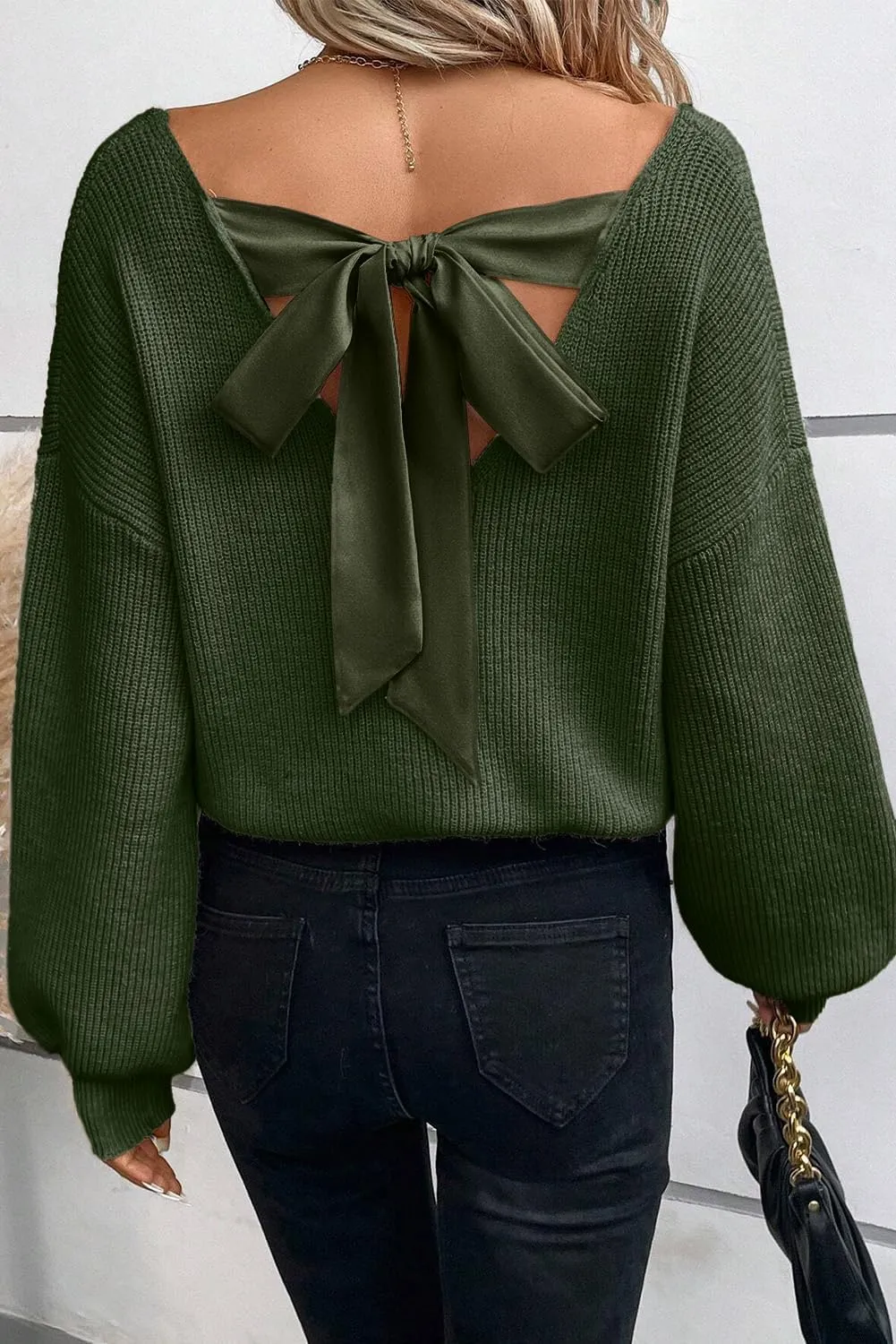 Spring Tops for Women 2025| Sexy, Deep V Neck, Bow, Backless, Long Sleeve, Oversized, Pullovers, Knit Sweater, S-XL
