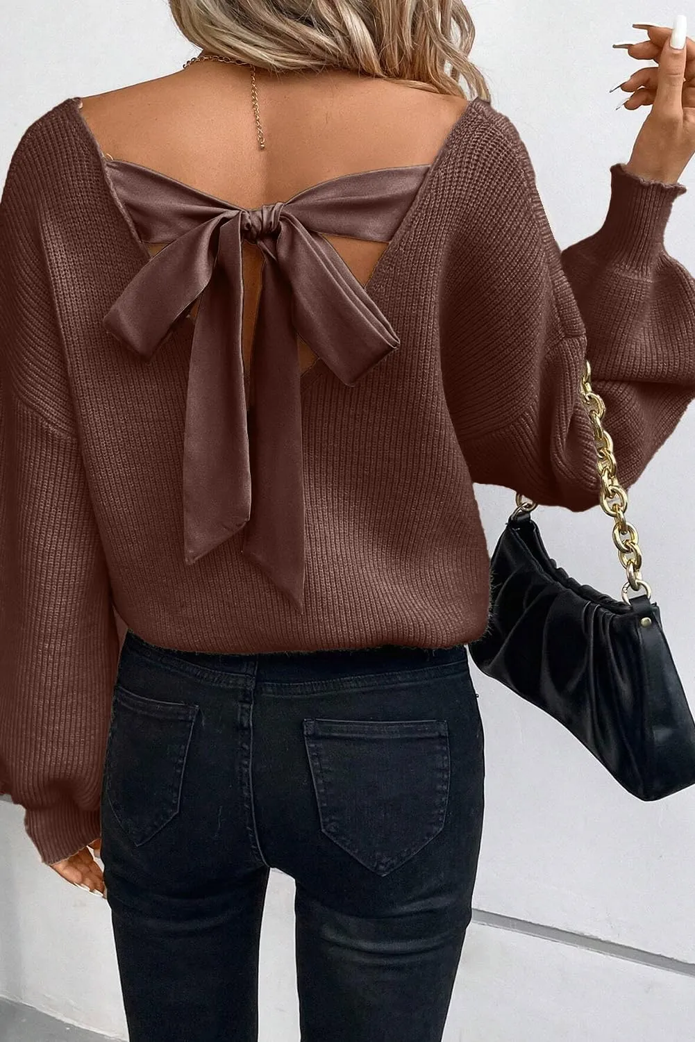 Spring Tops for Women 2025| Sexy, Deep V Neck, Bow, Backless, Long Sleeve, Oversized, Pullovers, Knit Sweater, S-XL