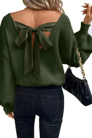 Spring Tops for Women 2025| Sexy, Deep V Neck, Bow, Backless, Long Sleeve, Oversized, Pullovers, Knit Sweater, S-XL