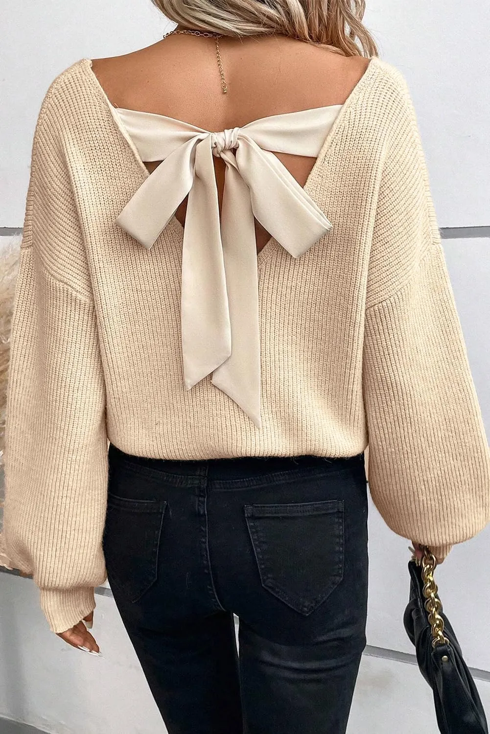 Spring Tops for Women 2025| Sexy, Deep V Neck, Bow, Backless, Long Sleeve, Oversized, Pullovers, Knit Sweater, S-XL