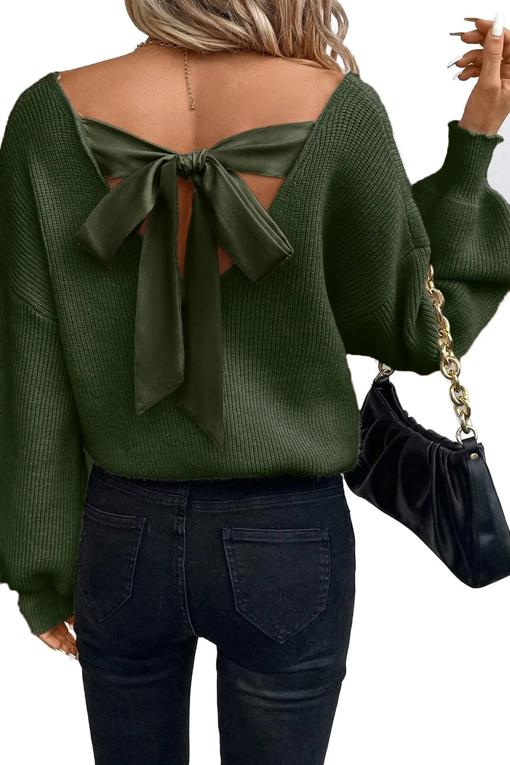 Spring Tops for Women 2025| Sexy, Deep V Neck, Bow, Backless, Long Sleeve, Oversized, Pullovers, Knit Sweater, S-XL