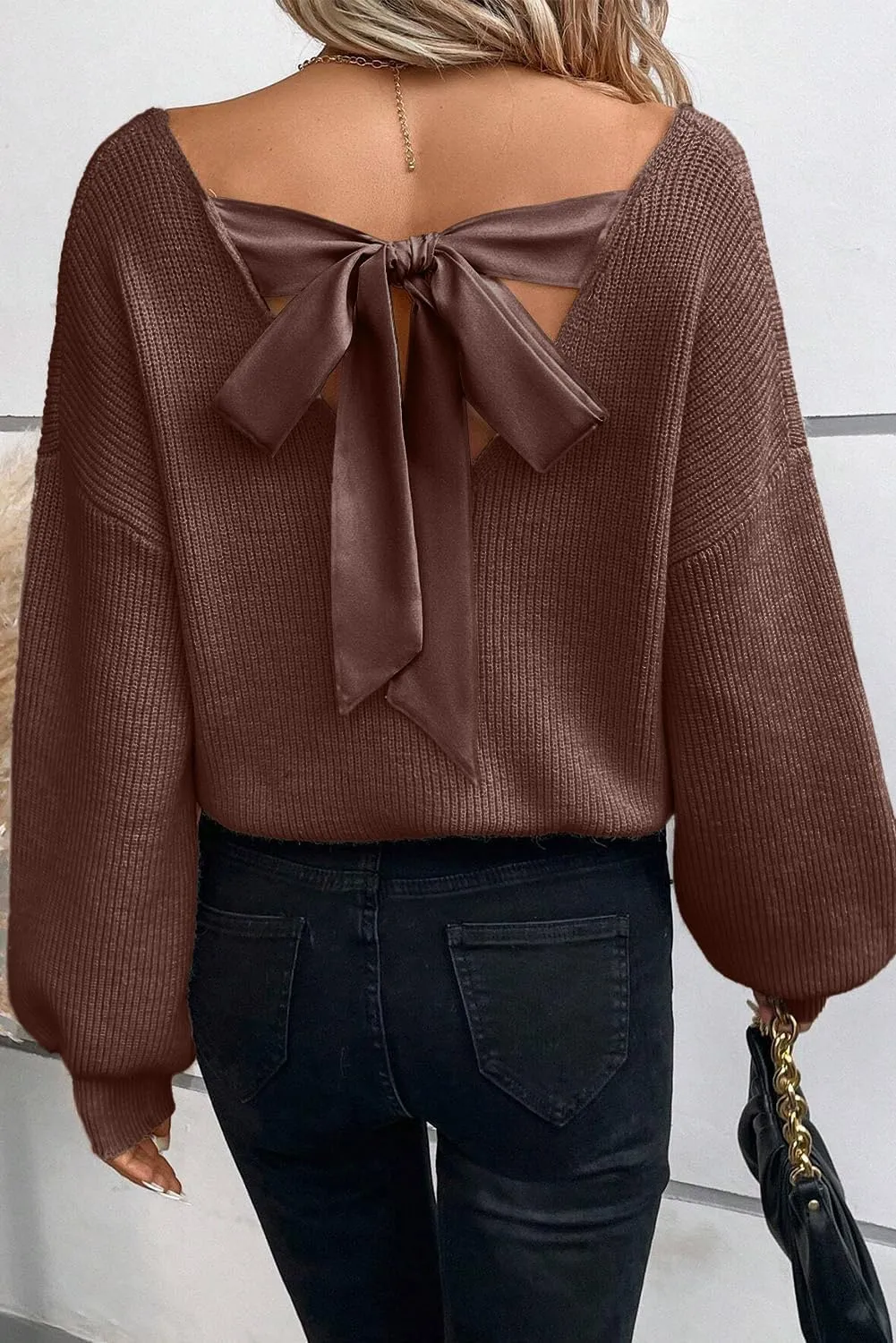 Spring Tops for Women 2025| Sexy, Deep V Neck, Bow, Backless, Long Sleeve, Oversized, Pullovers, Knit Sweater, S-XL
