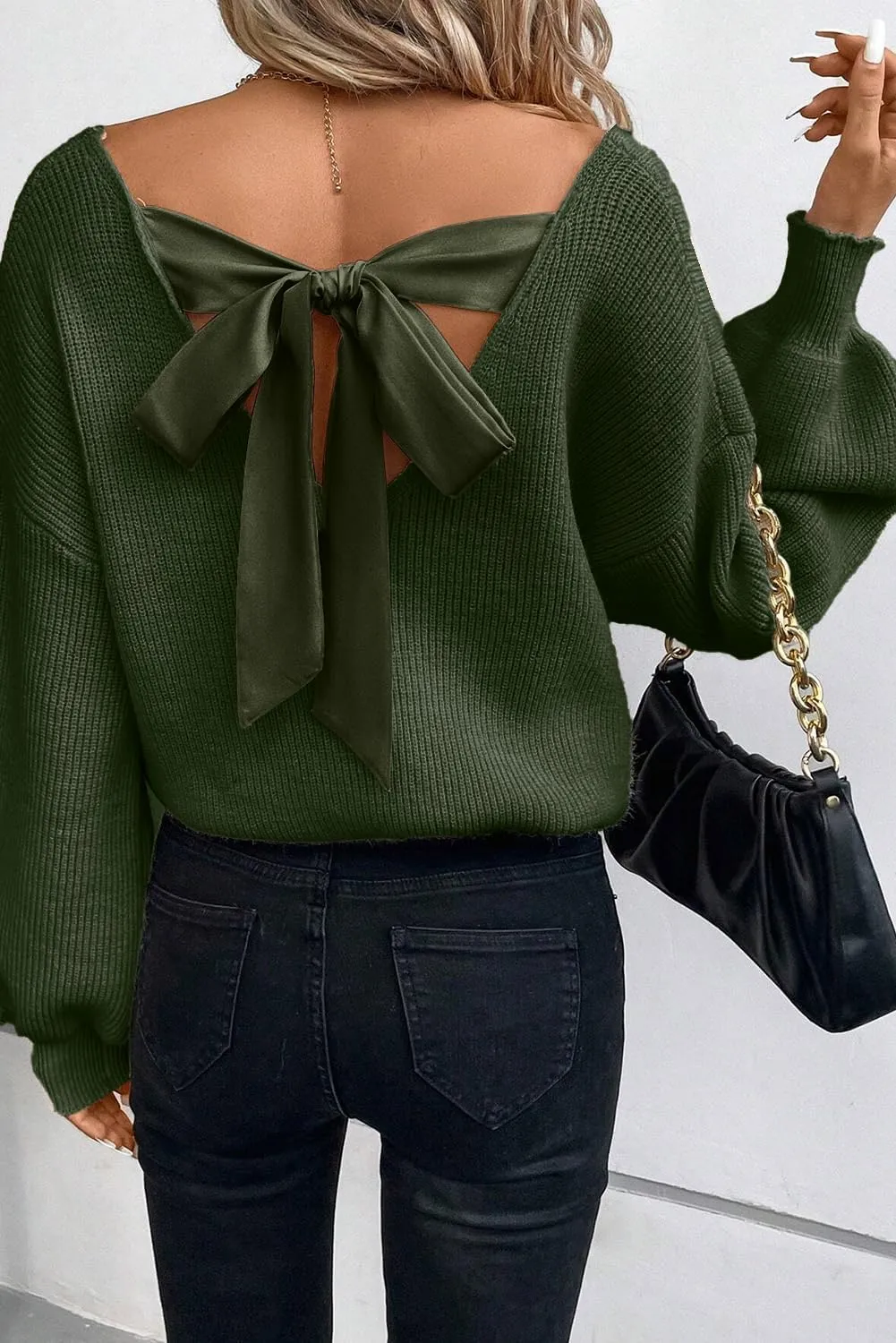 Spring Tops for Women 2025| Sexy, Deep V Neck, Bow, Backless, Long Sleeve, Oversized, Pullovers, Knit Sweater, S-XL