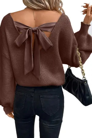 Spring Tops for Women 2025| Sexy, Deep V Neck, Bow, Backless, Long Sleeve, Oversized, Pullovers, Knit Sweater, S-XL