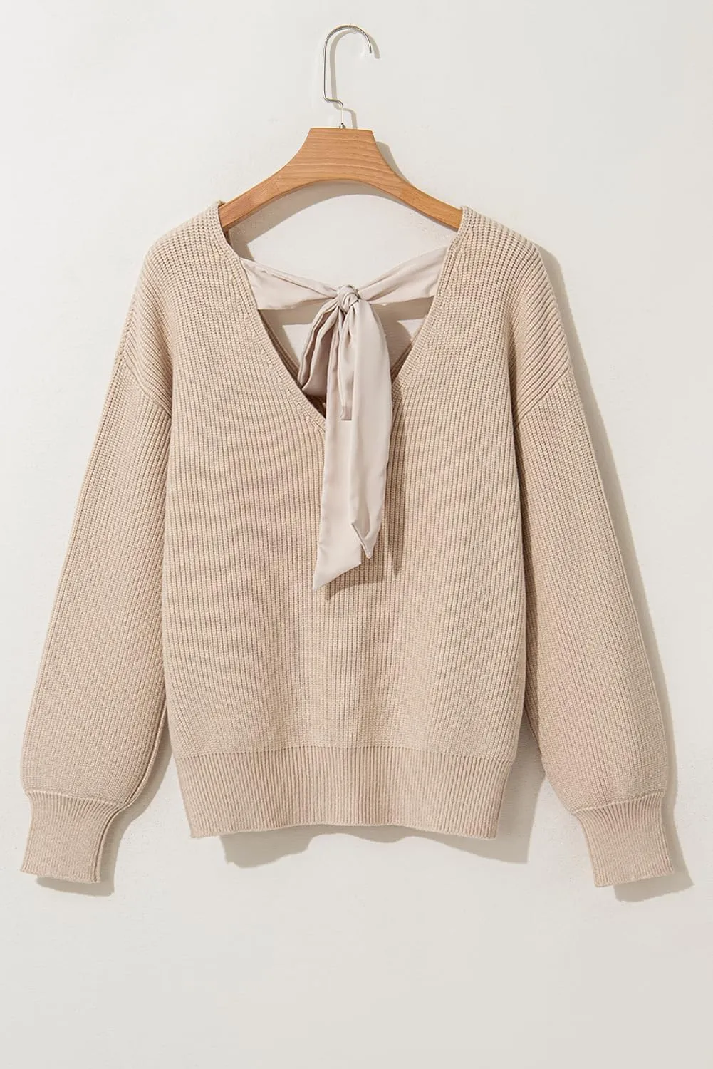 Spring Tops for Women 2025| Sexy, Deep V Neck, Bow, Backless, Long Sleeve, Oversized, Pullovers, Knit Sweater, S-XL