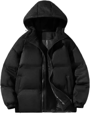 Suede Parka Hoodie Jacket Men Puffer Jacket With Cotton Padded Winter Coats Streetwear Thicken Warm Coats