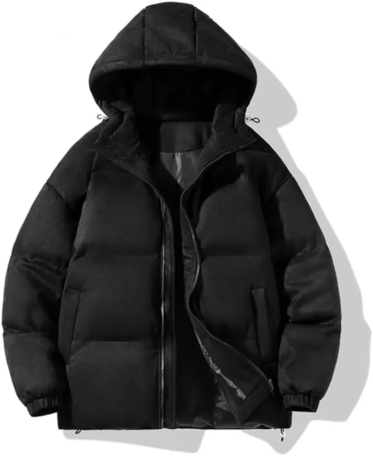 Suede Parka Hoodie Jacket Men Puffer Jacket With Cotton Padded Winter Coats Streetwear Thicken Warm Coats