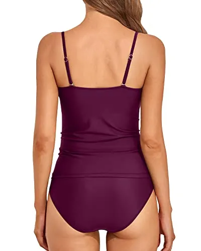 Supportive Push Up Bandeau Tankini Tops For Women-Maroon