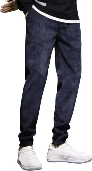 SUWBMHWE Men Joggers Pants, Mens Casual Harlan Pants Lace-up Track Cuff Solid Color Workout Pants with Pocket