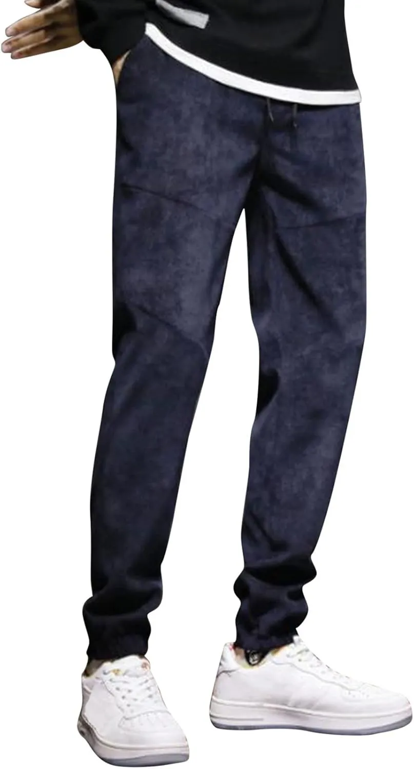 SUWBMHWE Men Joggers Pants, Mens Casual Harlan Pants Lace-up Track Cuff Solid Color Workout Pants with Pocket