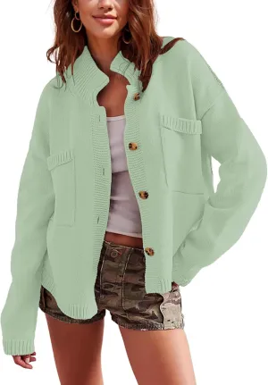 Sweater Cardigan Women Long Sleeve Fall Button Down Knit Tops Casual Loose Outerwear Coats