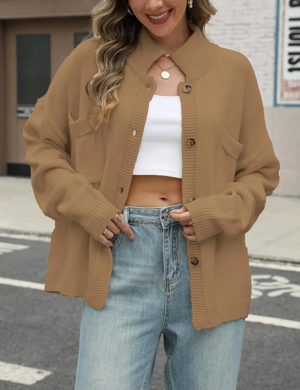 Sweater Cardigan Women Long Sleeve Fall Button Down Knit Tops Casual Loose Outerwear Coats