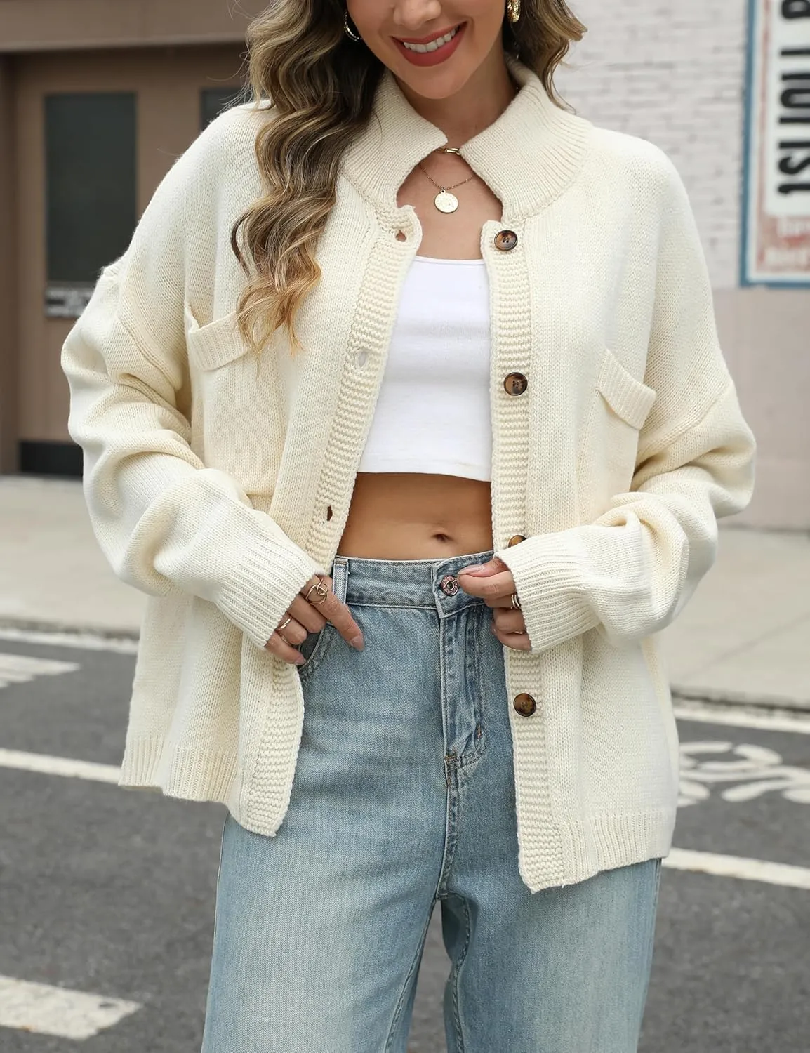 Sweater Cardigan Women Long Sleeve Fall Button Down Knit Tops Casual Loose Outerwear Coats