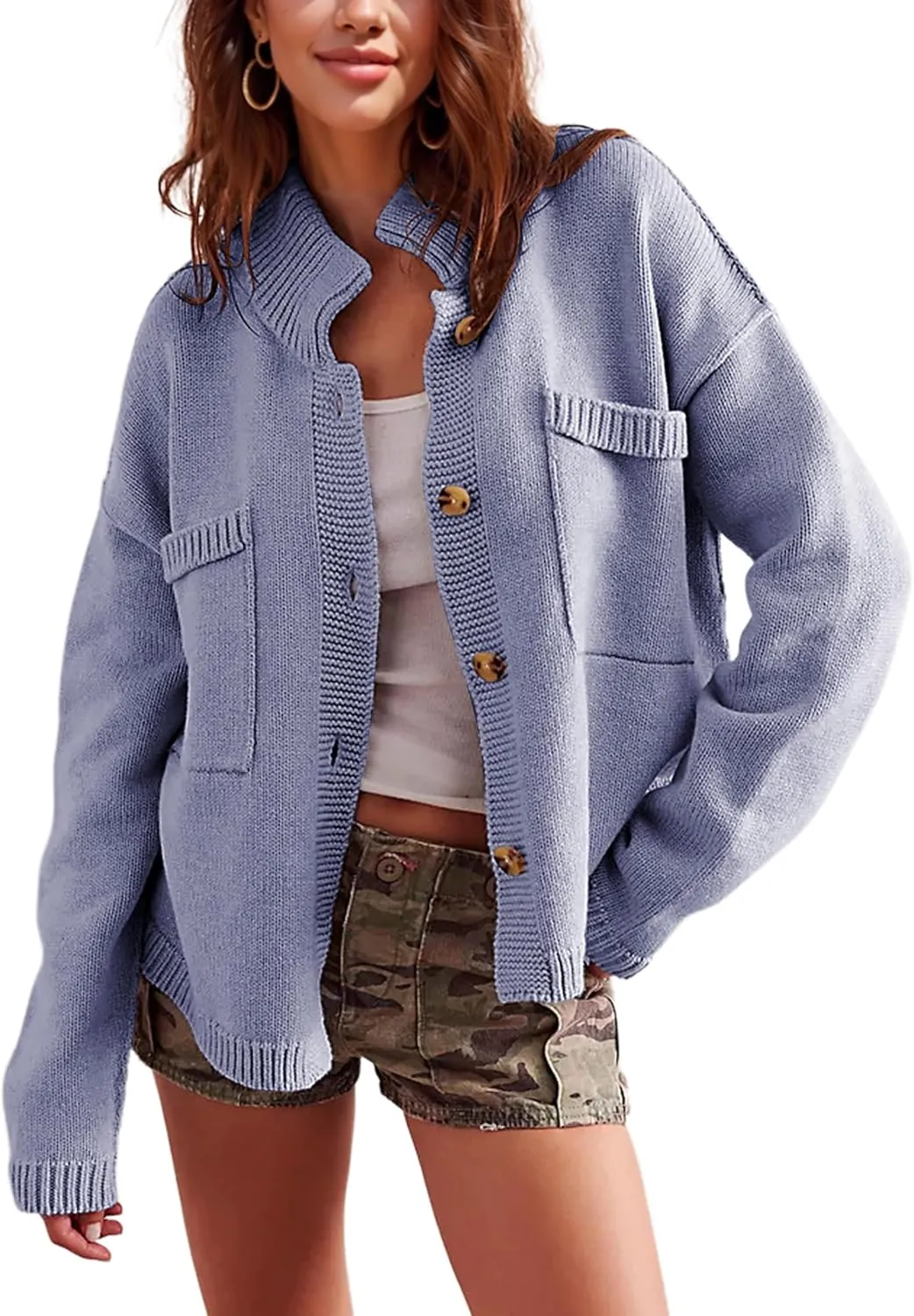 Sweater Cardigan Women Long Sleeve Fall Button Down Knit Tops Casual Loose Outerwear Coats