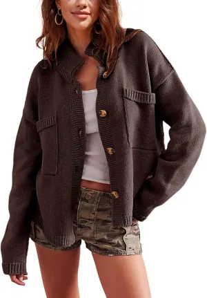 Sweater Cardigan Women Long Sleeve Fall Button Down Knit Tops Casual Loose Outerwear Coats