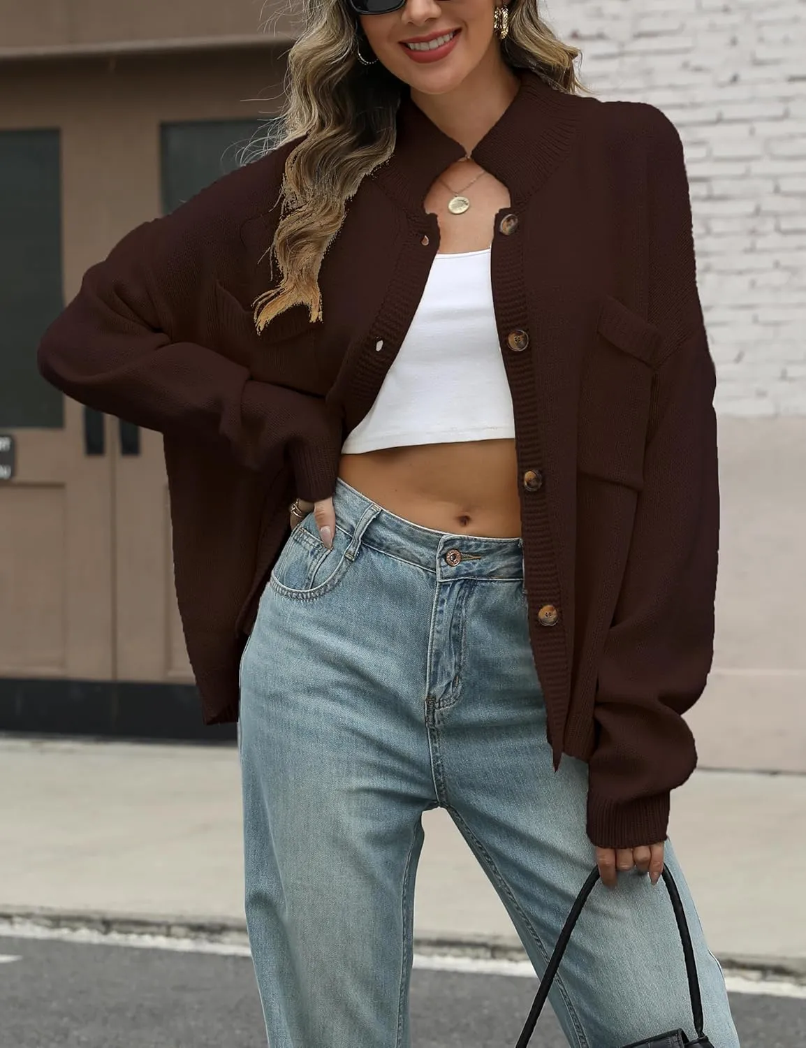 Sweater Cardigan Women Long Sleeve Fall Button Down Knit Tops Casual Loose Outerwear Coats