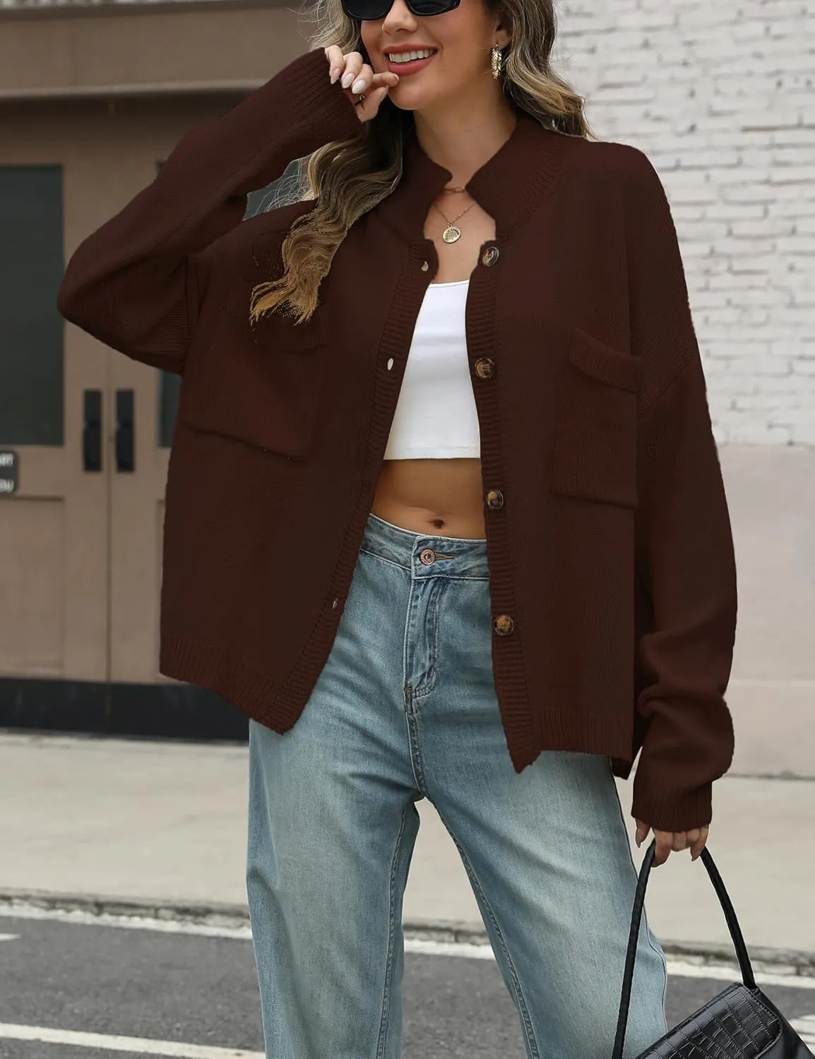 Sweater Cardigan Women Long Sleeve Fall Button Down Knit Tops Casual Loose Outerwear Coats