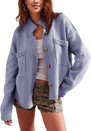 Sweater Cardigan Women Long Sleeve Fall Button Down Knit Tops Casual Loose Outerwear Coats