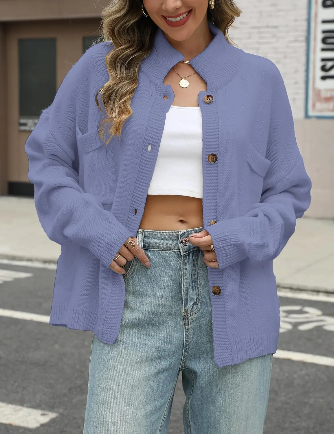 Sweater Cardigan Women Long Sleeve Fall Button Down Knit Tops Casual Loose Outerwear Coats