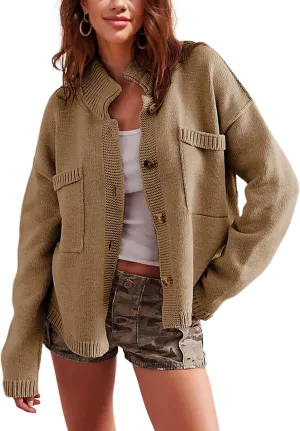 Sweater Cardigan Women Long Sleeve Fall Button Down Knit Tops Casual Loose Outerwear Coats