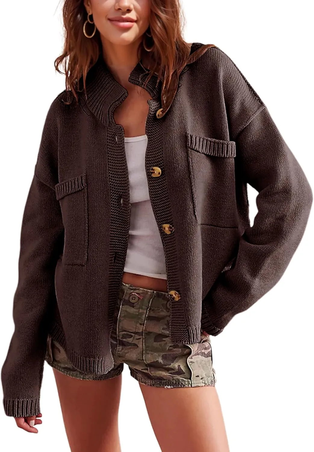 Sweater Cardigan Women Long Sleeve Fall Button Down Knit Tops Casual Loose Outerwear Coats