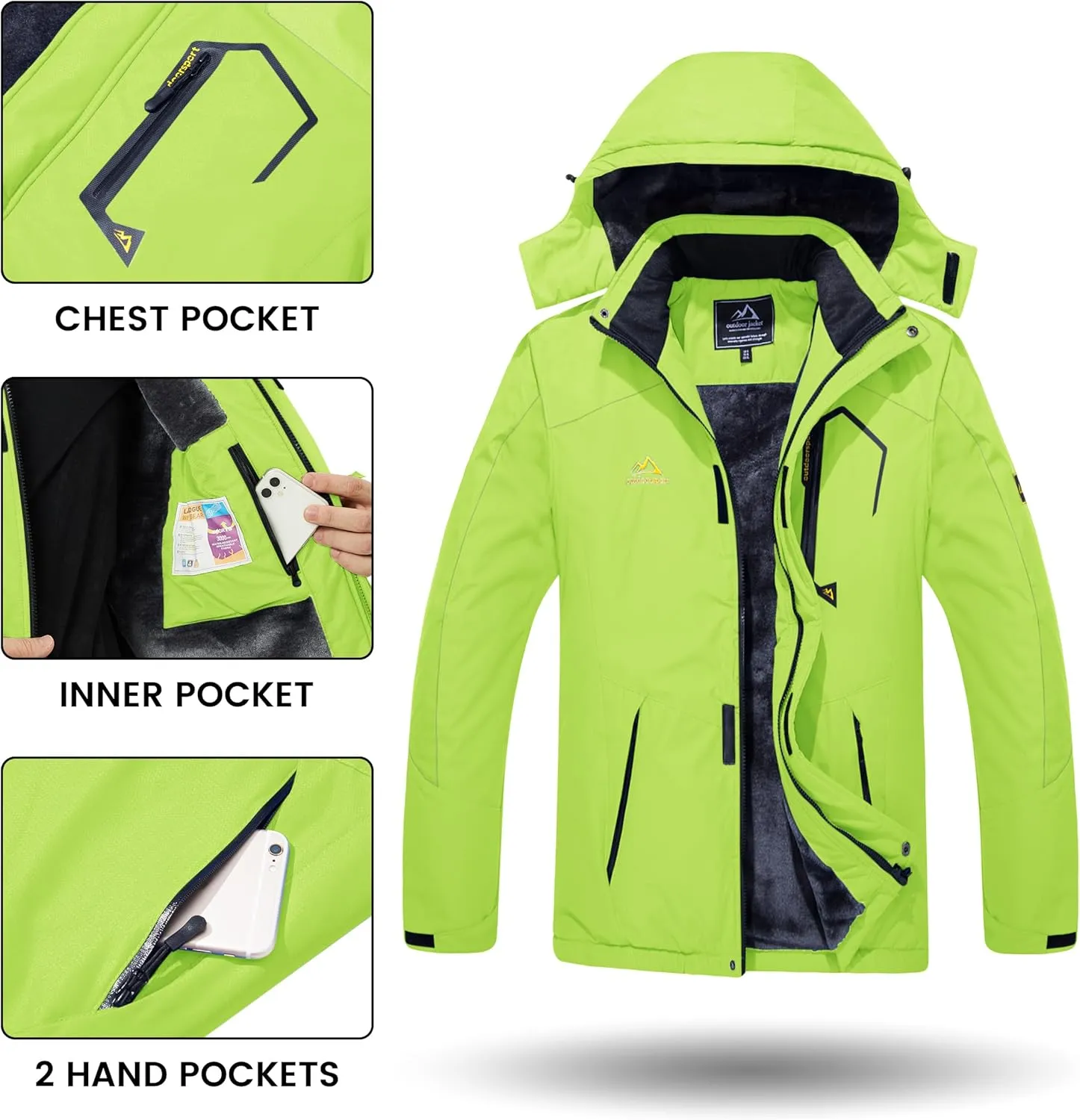 TACVASEN Men's Winter Skiing Jackets Water Resistant Fleece Coats Insulated Thermal Snowboard Jacket Parka Raincoat with Hood