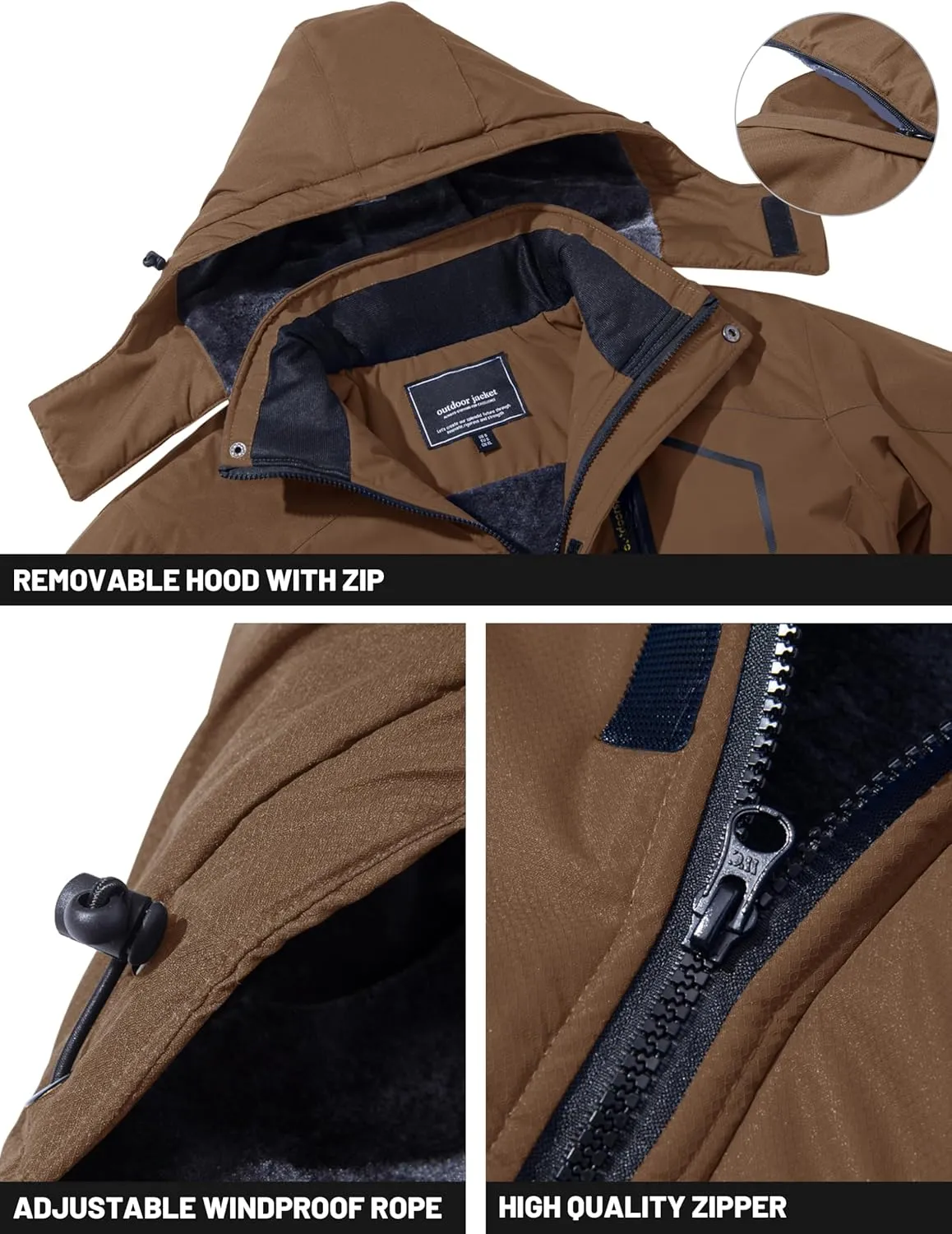 TACVASEN Men's Winter Skiing Jackets Water Resistant Fleece Coats Insulated Thermal Snowboard Jacket Parka Raincoat with Hood