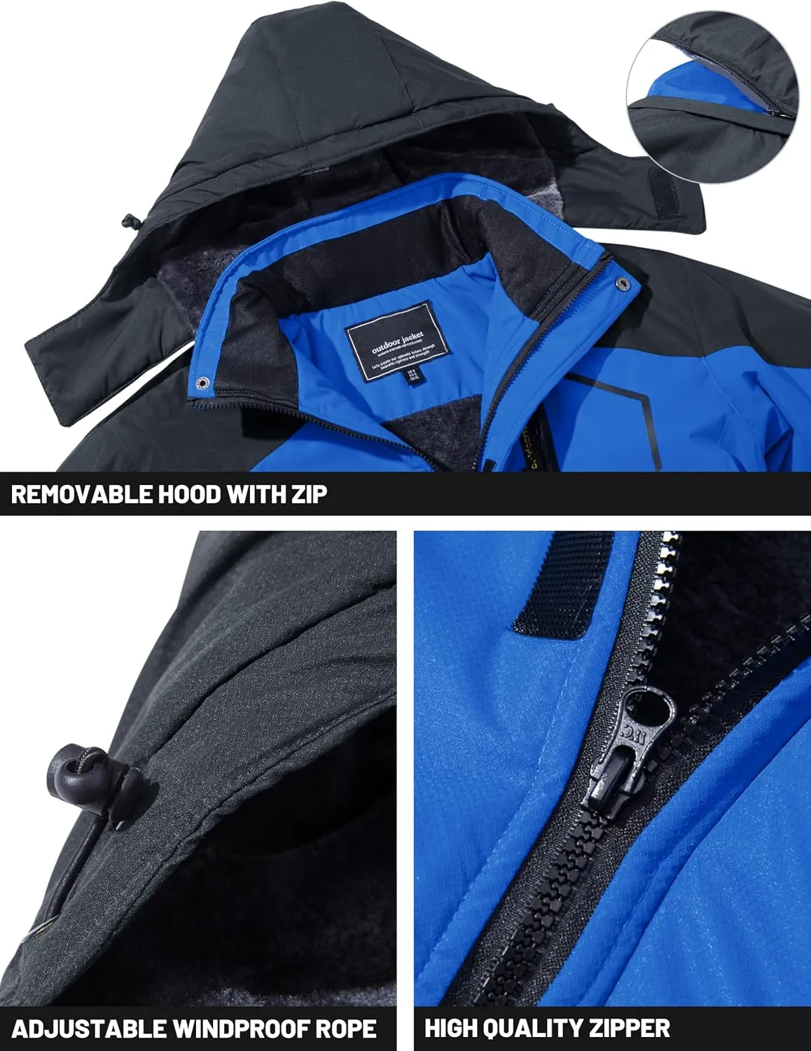 TACVASEN Men's Winter Skiing Jackets Water Resistant Fleece Coats Insulated Thermal Snowboard Jacket Parka Raincoat with Hood