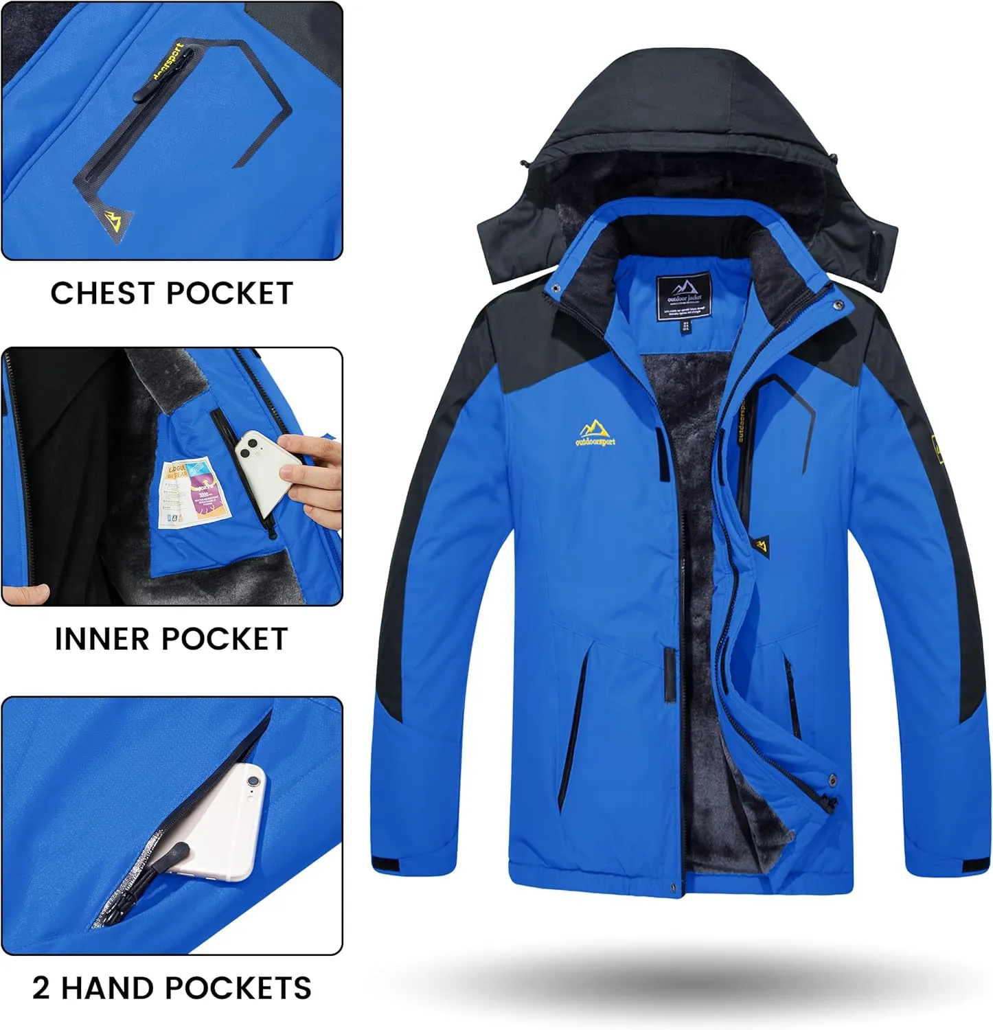 TACVASEN Men's Winter Skiing Jackets Water Resistant Fleece Coats Insulated Thermal Snowboard Jacket Parka Raincoat with Hood