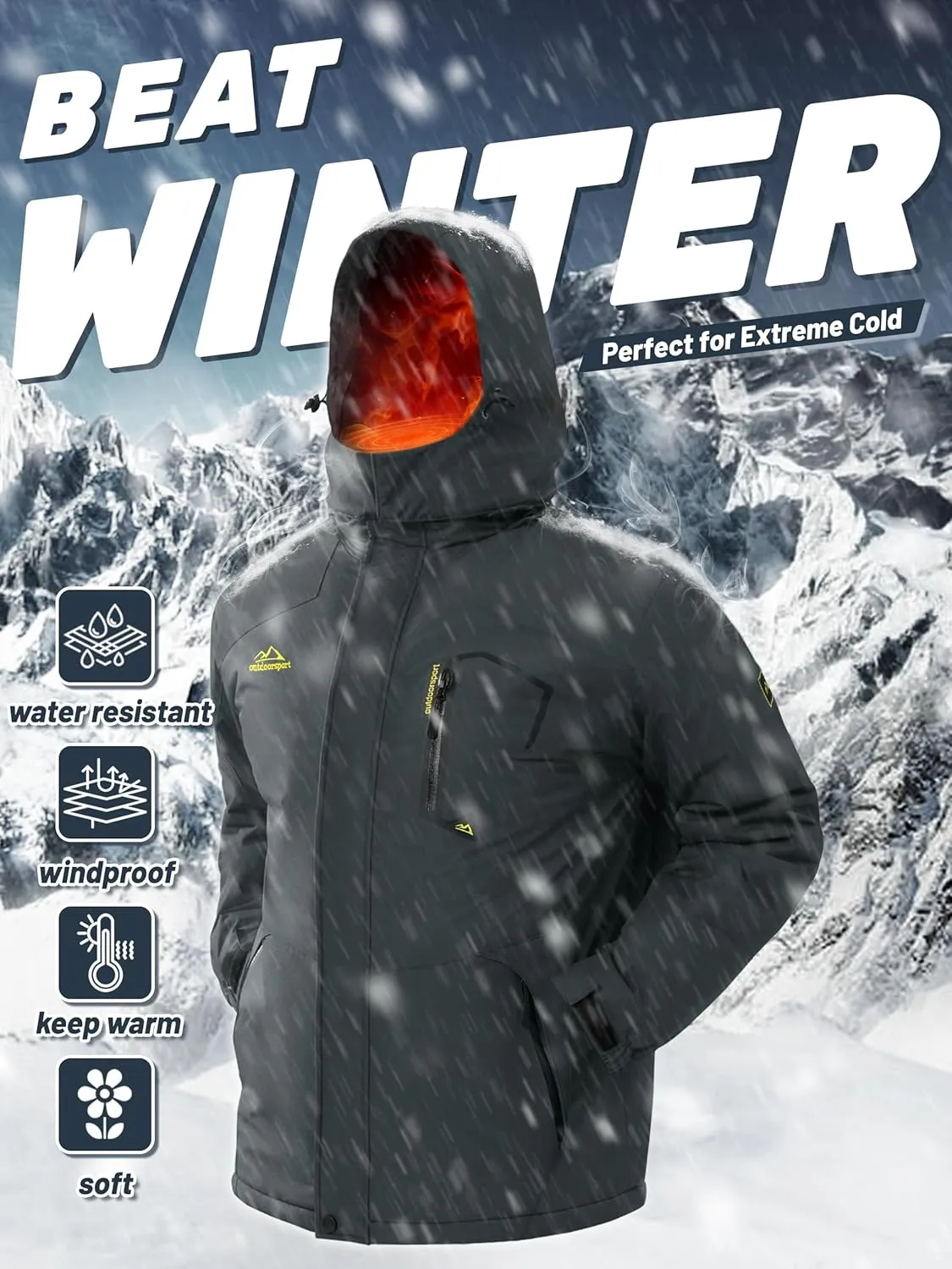 TACVASEN Men's Winter Skiing Jackets Water Resistant Fleece Coats Insulated Thermal Snowboard Jacket Parka Raincoat with Hood