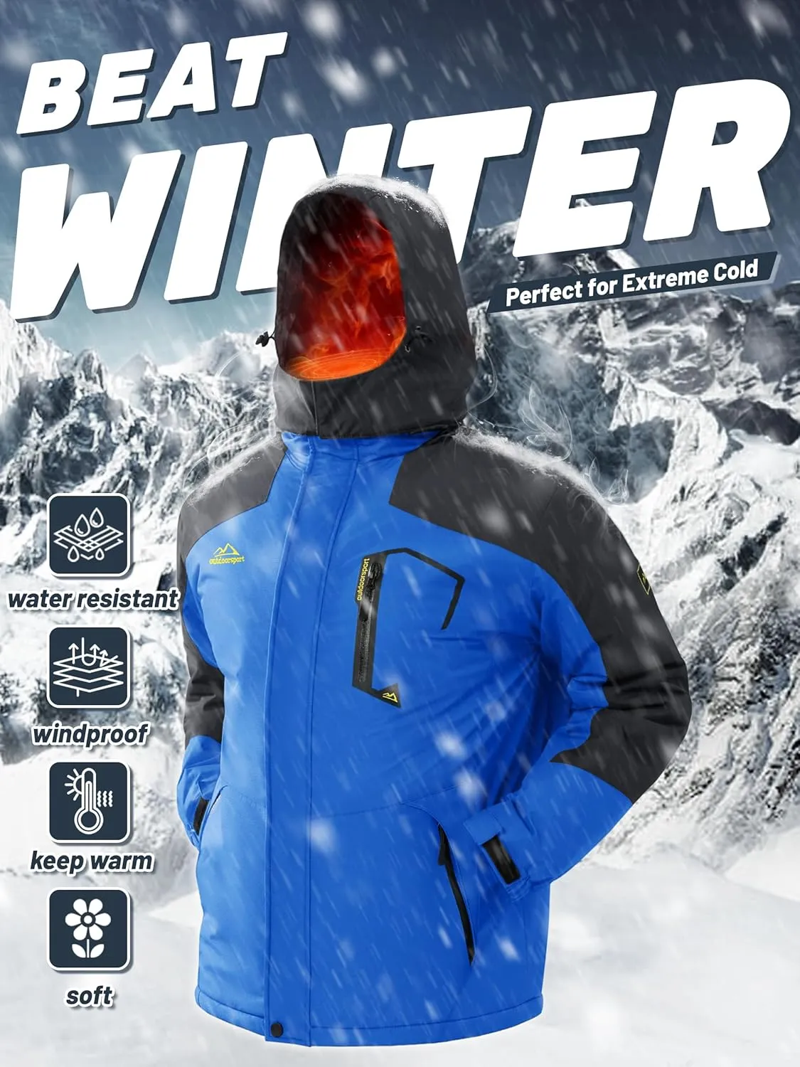 TACVASEN Men's Winter Skiing Jackets Water Resistant Fleece Coats Insulated Thermal Snowboard Jacket Parka Raincoat with Hood