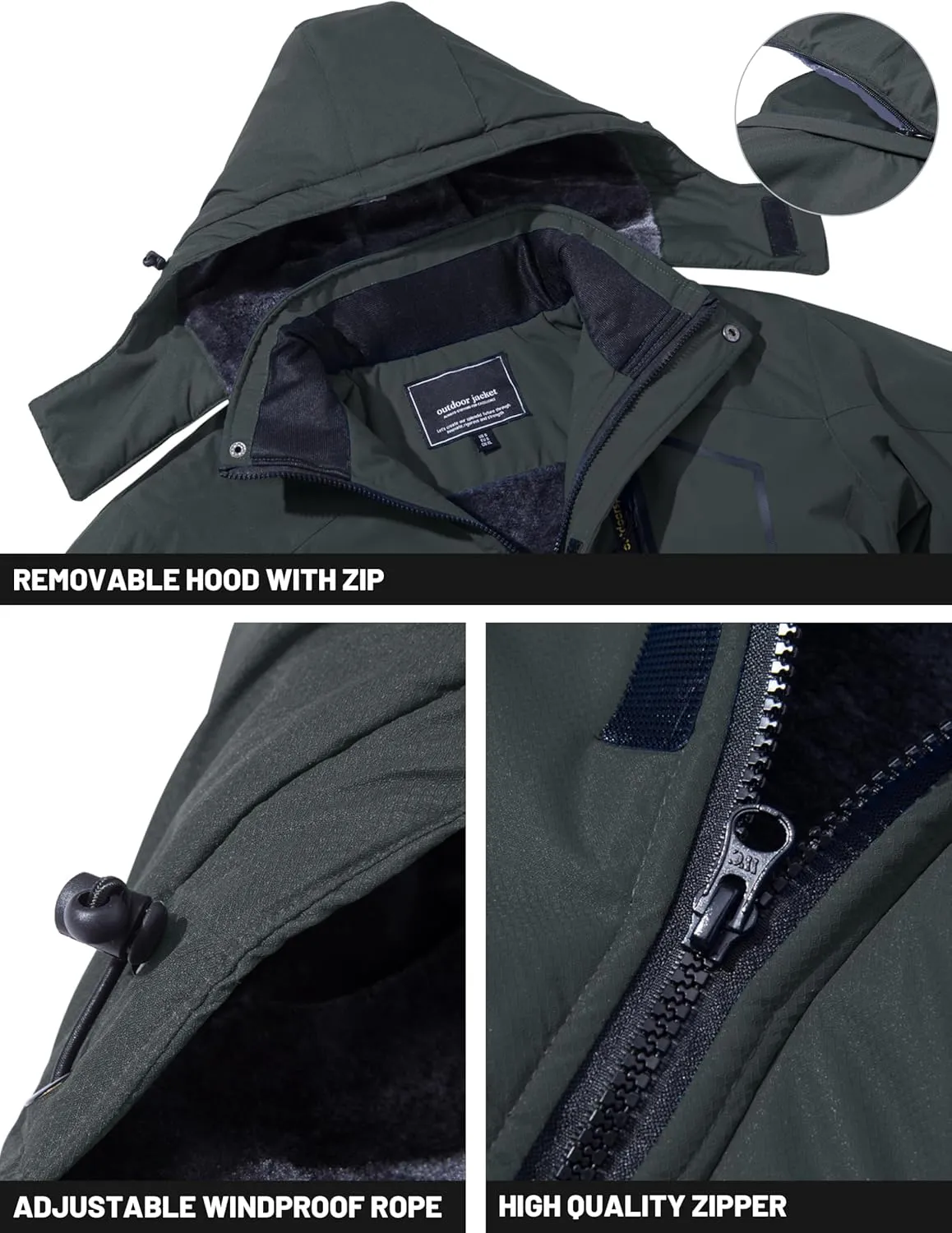 TACVASEN Men's Winter Skiing Jackets Water Resistant Fleece Coats Insulated Thermal Snowboard Jacket Parka Raincoat with Hood