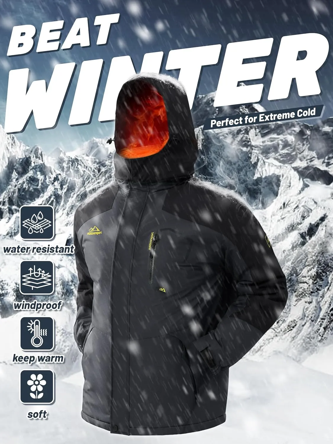 TACVASEN Men's Winter Skiing Jackets Water Resistant Fleece Coats Insulated Thermal Snowboard Jacket Parka Raincoat with Hood