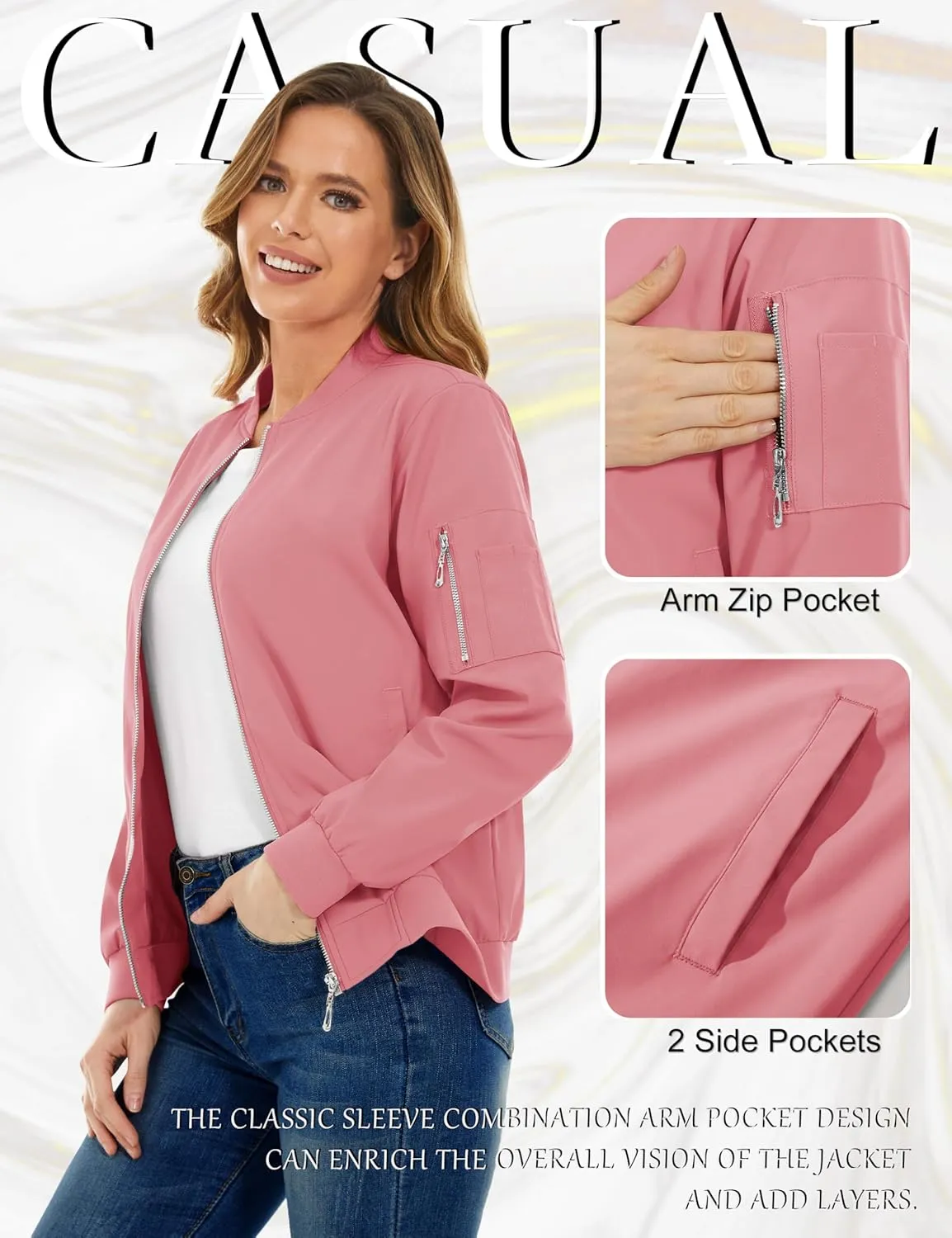 TACVASEN Women's Bomber Jackets Lightweight Casual Jacket Full Zip Windbreaker Fall Jacket